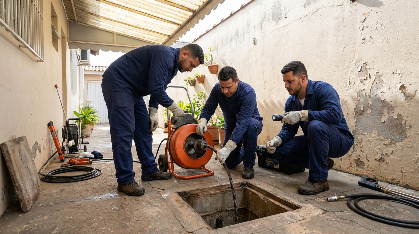 Desentupimento de esgoto com hidrojateamento em Joinville‑SC