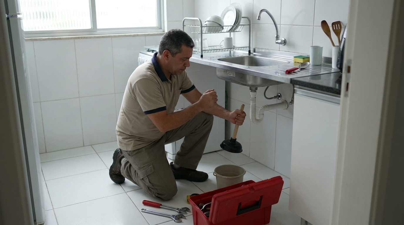 Desentupimento de pia residencial em Joinville‑SC