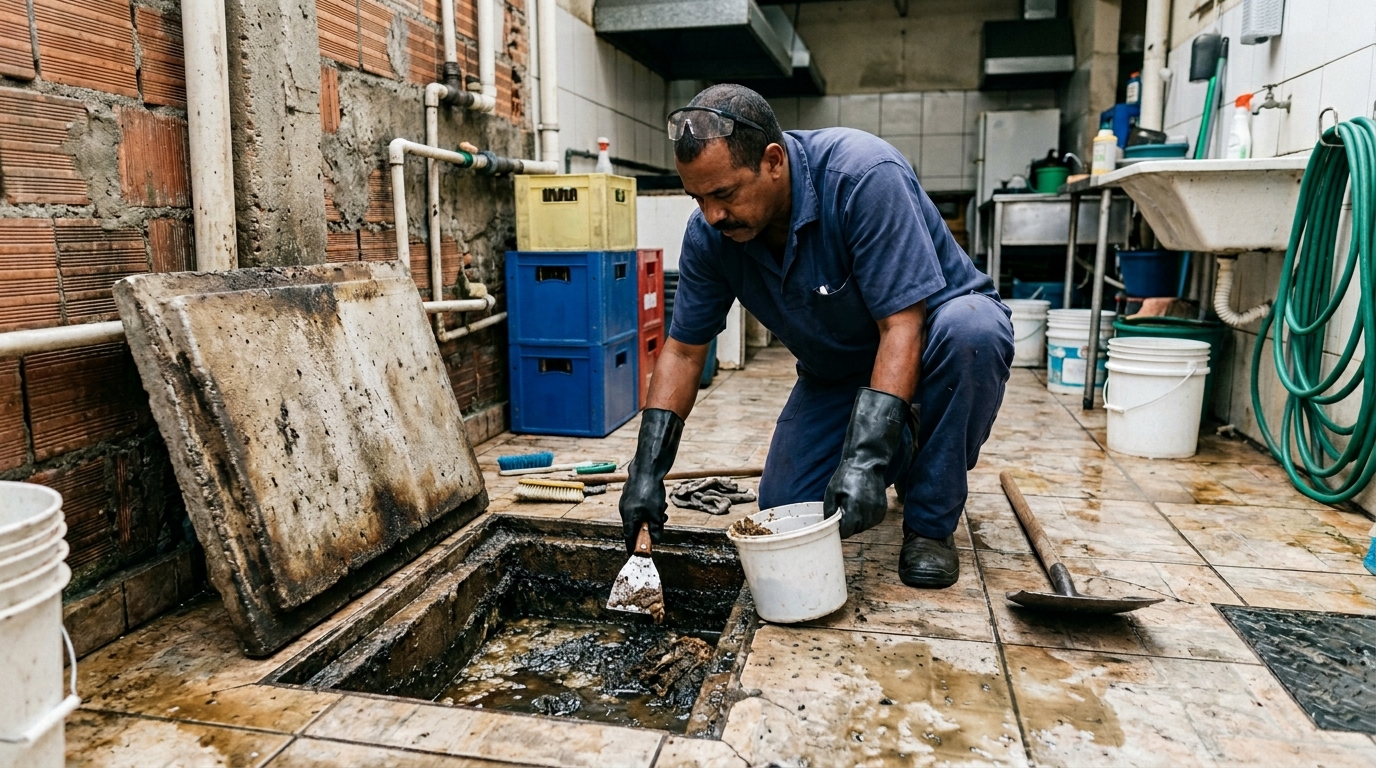 Limpeza de caixa de gordura residencial em Joinville‑SC